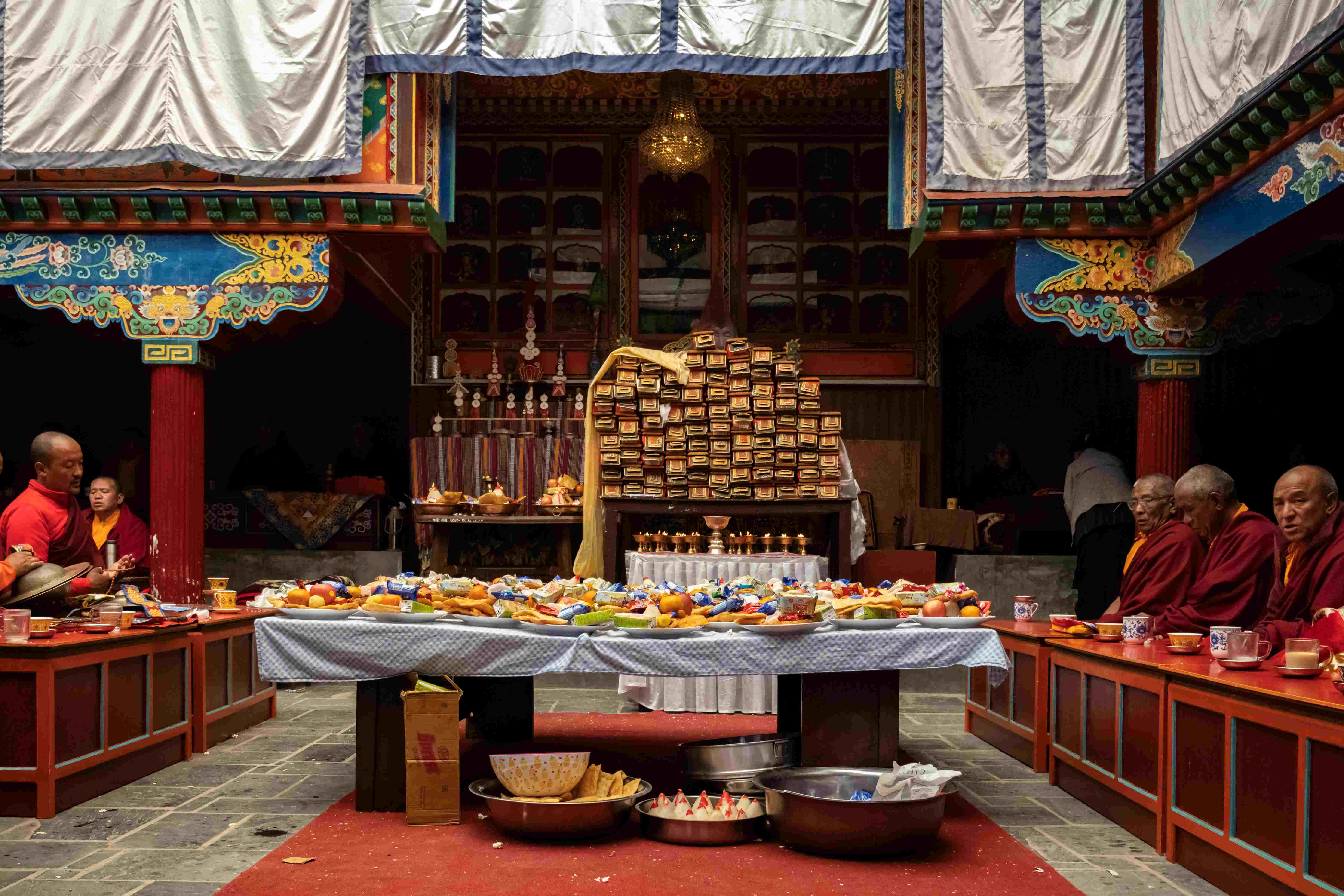 Kyangyur volumes being displayed in Nauje Gonda court yard 